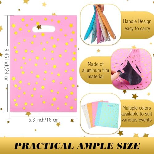 Lerheedi 500 Pcs Plastic Party Favor Bags with Handles Bulk Goodie Treat Bags 9.45'' x 6.3'' Gift Bag Shopping Bag for Birthday Wedding, Christmas, Small Business Retail Store - Image 3