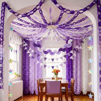 TaoBary Purple Baby Shower Decorations, 6 Roll Purple Streamers 600 Paper Chain Garland 4 Star Hanging 2 Felt Pennant Flag 2 Paper Fans Garland 6 Four Leaf Clover Streamer for Butterfly Birthday Party - Image 2