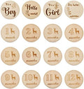 Craftdady 16pcs Wooden Baby Monthly Milestone Cards Newborn Birth Announcement Card Wood Discs for Infants Baby Showers Photography Props by Craftdady