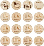 Craftdady 16pcs Wooden Baby Monthly Milestone Cards Newborn Birth Announcement Card Wood Discs for Infants Baby Showers Photography Props by Craftdady