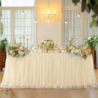 Champagne Tablecloth for 8 Foot Rectangle Tables, Ruffle Tulle Table Skirt for Rectangle Table 8ft Tables Cover Fitted Banquet Birthday Party Wedding Tablecloth Elastic Stretch - Image 4