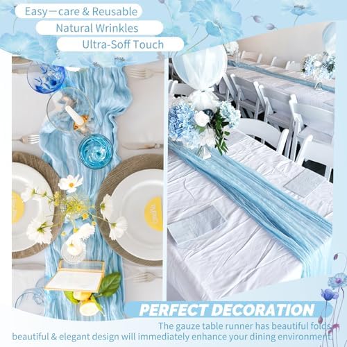 Showgeous 20 Pack Baby Blue Cheesecloth Table Runner, 17 x 108 Inches - Image 6