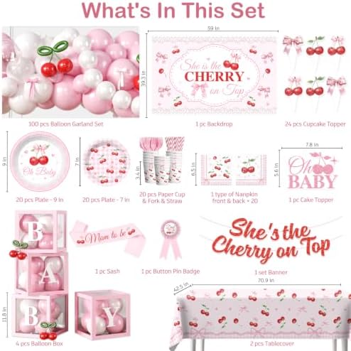 Shes the Cherry on Top Baby Shower Party Decorations, Pink and Red - Image 2
