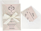 25-Pack White Lace Laser Cut Wedding Invitation with RSVP Cards, Blush Pink Shimmer Invitation Cards for Wedding/Sweet Sixteen/Bridal Shower/Birthday Party by PickyBride