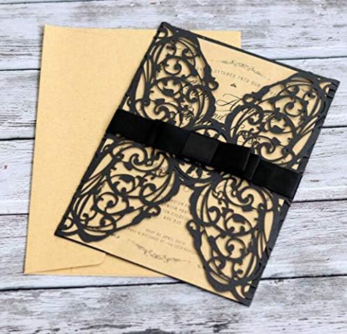 100 Sets 4.9 x 7 ''Laser Cut Wedding Invitations Cards with Ribbon and Envelopes For Birthday Baby Shower Wedding Rehearsal Dinner Invite (Black) - Image 4