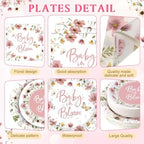 Funnymoom 400 Pcs Baby in Bloom Party Supplies for 50 Guests Pink Floral Baby Shower Paper Plates and Napkins Knives Spoon Fork Cup Disposable Wildflower Dinner Party for Spring Greenery Favor - Image 2