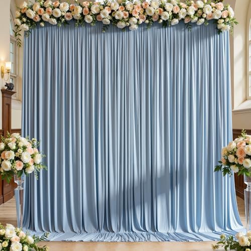 20ft x 10ft Wrinkle Free Dusty Blue Backdrop Curtain for Parties, 4 Panels 5x10ft Silky Polyester Backdrop Drapes Photo Back Drop Cloth for Wedding Birthday Baby Shower Photography Background by ENJOYYOURPARTY
