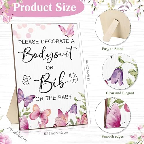 Roowest 35 Pcs Baby Shower Bibs Game with Bib Bodysuit Marker, Butterfly - Image 2