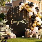 Gallety 7.2FT Black Round Backdrop Cover with String Lights, Adjustable Fit for 5FT–7.2FT Circle Arch Stands, 4 Metal Clips & 24 Clear Clips, Circle Backdrop Cover for Wedding, Birthday & Graduation by Creativepartyuniquedecorat
