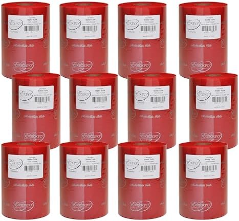 Expo International Decorative Matte Tulle, Roll/Spool of 6” X 100 Yards, Lightweight Polyester Tulle Fabric for Tutus, Costumes, and Party Decorations, Washable, Easy-to-Use, Pack of 12, Red by ExpoInternational