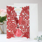 Hosmsua 50PCS Personalized Red Butterfly Invitation 5.12 x 7.3'' Laser Cut Lace Flora Quinceanera Invitation with Envelopes for Bridal Shower Sweet 16, XV Anos Birthday Invite (Red Glitter) - Image 7