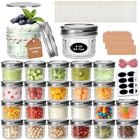 24PACK Mini Mason Glass Canning Jars,4 OZ Jelly Jars with Regular Lids by Accguan