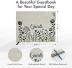 Linen Floral Embroidered Photo Wedding Guest Book - Dusty Blue Guestbook - Image 2