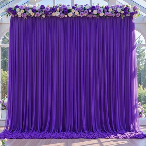 Purple Tulle Backdrop Curtain for Parties Wedding,30ft x 10ft Wrinkle Free Curtain Backdrop,2 Layer Drapes for Backdrop,Polyester Back Drop for Bridal Shower Birthday Baby Shower Photography - Image 6