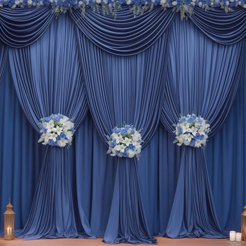 40x10ft Navy Blue Backdrop Curtain Panels for Parties - Wrinkle Free Polyester Photo Curtain Backdrop Wedding Back Drop Fabric Drapes for Party Decorations Background for Photography - Image 3