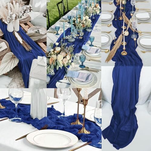 10FT 20 Pack Royal Blue Cheesecloth Table Runner 20 x 120 Inch Long Rustic Gauze Cheese Cloth Table Runner for Wedding Bridal Baby Shower Table Decorations Boho Fabric Sheer Birthday Party Table Decor - Image 6