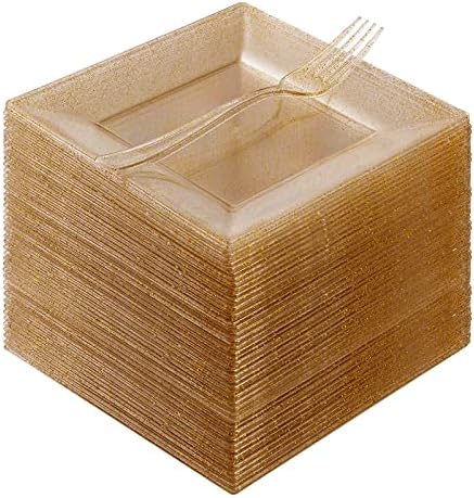 Goodluck 120Pcs 6.5" Square Gold Glitter Dessert Plates Set by GoodLuck