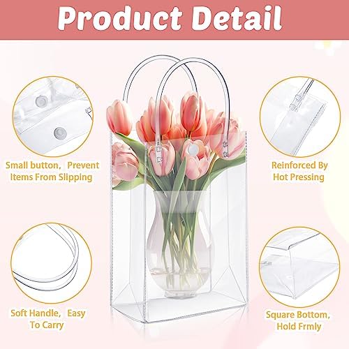 LEIFIDE 50 Pcs Plastic Clear Gift Bags with Handles,7.1 X 9.4 X 3.1 Inch - Image 4