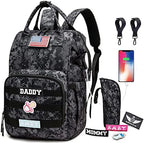 Diaper Bag Backpack for Dad and Mom with USB Charging Port Stroller Straps and Insulated Pocket,army military Travel Nappy Backpack for Daddy/Mommy (DADDY and MOMMY patches) by Qwreoia-CoolDiaperBagStyle