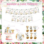 147 PCs Safari Baby Shower Decorations for Girl, Party Inspo Jungle Themed Baby Shower Décor Backdrop Balloon Garland Artificial Leaves Banner Tablecloth Cake Cupcake Topper Boxes Cutout Deer Pink - Image 3