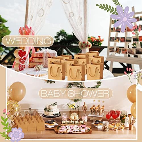 Sherr 100 Pcs Brown Mini Paper Gift Bags with Handles, White Tags - Image 2