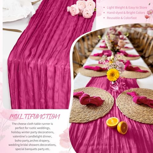 20 Pack Hot Pink Cheesecloth Table Runner, 17 x 108 Inches Boho Home Decor - Image 5