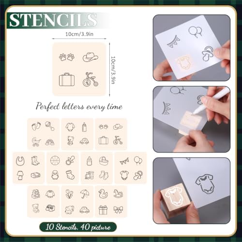 Junkin 138 Pcs Tartan Plaids Bear Baby Shower Decoration Blocks to Decorate Game Kit 72 Wooden Blocks 1 Game Sign 40 Paint Templates 1 Suitcase Storage Box 24 Markers for Baby Shower Activity Party - Image 3