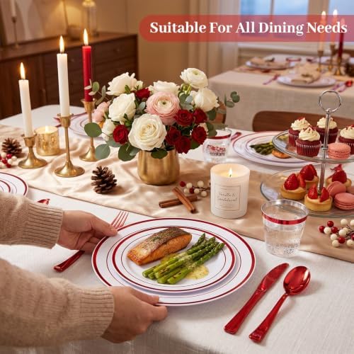 DaYammi 350PCS Red Plastic Dinnerware Set for 50 Guests - Image 3