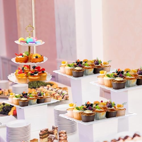 Baderke 4 Pcs Buffet Risers with Cupcake Stand Holder Tray, Transparent - Image 5