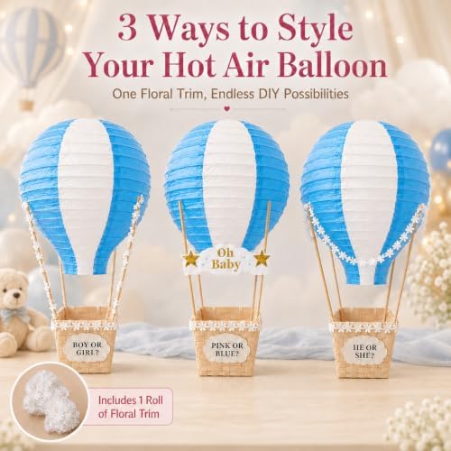 Light Blue Hot Air Balloon Decorations for Baby Shower Table Centerpieces - Image 3