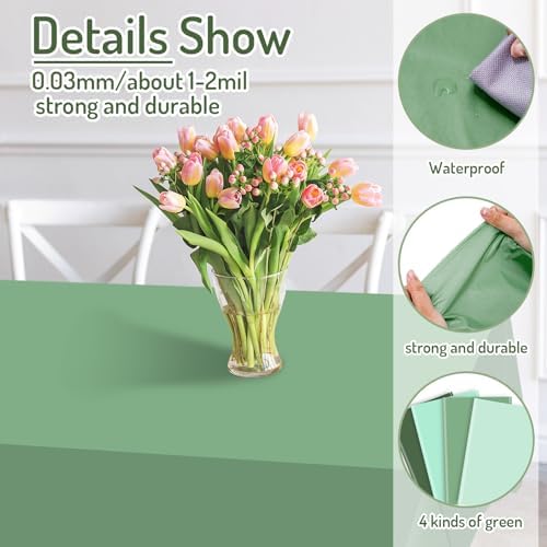 Whaline 16Pcs Sage Green Plastic Tablecloth 4 Green Series Colors Disposable Rectangle Table Cover Waterproof Table Cloth for Birthday Wedding Party Decoration Supplies, 54 x 108 Inch - Image 3
