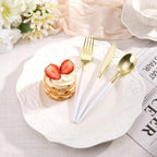 Goodluck 300PCS White Gold Plastic Silverware Set for 100 Guests - Image 4