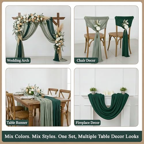 Cheesecloth Table Runner 10 Pack Sage Green and Dark Green, Boho Gauze Table Runner 10Ft 120 Inches Long for Wedding Decor, Party & Home Table Decoration - Image 5