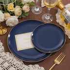 bUCLA 200PCS Blue Plastic Plates - Navy Blue Disposable with Gold Rim Include 100 Each (10 inch Dinner & 7 inch Dessert) Plates, Ideal for Party & Labor Day - Image 6