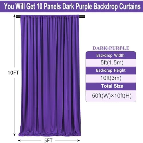 50ft x 10ft Wrinkle Free Purple Backdrop Curtains for Parties,Soft Silk Polyester Wedding Backdrop Drapes,10 Panels 5x10ft Photo Back Drop Curtain for Themed Birthday Party Photography Background - Image 2