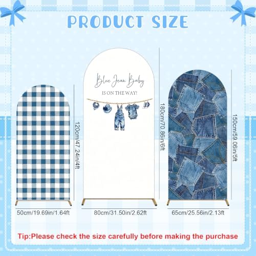 3 Pcs (6/5/4ft) Blue Jean Baby Shower Decorations Blue Jean is on the Way Decor Backdrops for Themed Baby Shower Party Gender Reveal Birthday Party Photo - Image 2