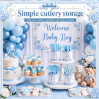Domensi 204 Pcs Baby Shower Disposable Cutlery Set Utensil Holders, Blue - Image 5