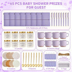 Baby Shower Prizes for Game Winners Baby Shower Games Prizes Ceramic Mugs with Metal Spoons Woven Coasters Notebooks Scented Candles Gift Bags Wedding Bridal Shower Favors for Guests (8, Purple) - Image 4