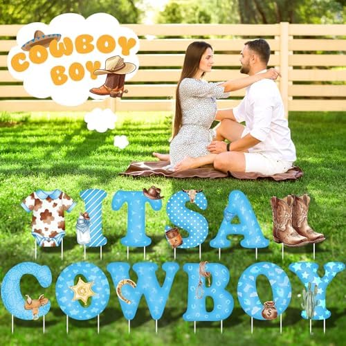 Sliner 12 Pcs It's a Cowboy Yard Signs Western Baby Shower Decorations - Image 6