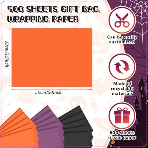 500 Sheets Orange Black Tissue Paper 15x20 Inch for Halloween Gift Bags - Image 3