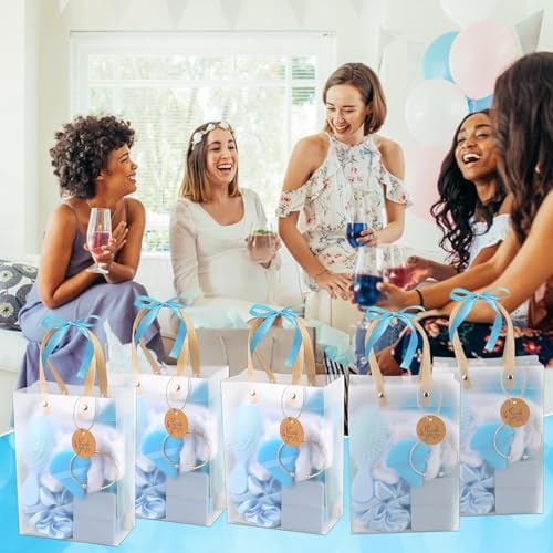 6 Sets Blue Baby Shower Prizes for Game Winners Baby Shower Favors Gifts Headband Hair Brush Jewelry Box Compact Mirror Powder Puff Hair Tie Hair Claw Gift Bag Baby Shower Bridal Shower - Image 7