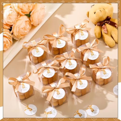 MTLEE 24 Sets Bear Baby Shower Bubble Candles Favors Small Baby Shower Favors for Guests Tea Candles Bulk with Stylish Ribbons Cards Gifts Party Decoration(Champagne, Bear) - Image 2