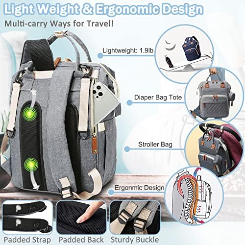 SHITIESHOU Diaper Bag Backpack Baby Bag, Baby Girl Boy Diaper Bag for Dad Mom with Pad, 16 Pockets, Pacifier Case, Large Diaper Bags Unisex for Travel (Grey) - Image 5