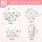 Pickmesh 250 Pcs Spring Floral Disposable Tableware Set Wildflower Butterfly Disposable Paper Plates Napkins and Cups for Baby Bridal Shower Birthday Wedding Baby in Bloom Garden Tea Party Supplies - Image 2
