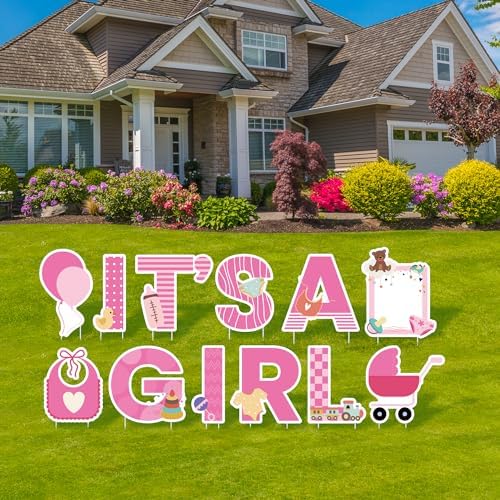 Elcoho 12Pcs Its A Girl Yard Sign with Stakes Stork Baby Shower Yard Sign Pink Gender Reveal Lawn Sign Welcome Home Yard Sign for Outdoor Baby Shower Party Decoration - Image 6
