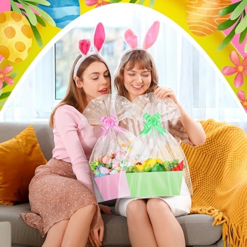 Funnymoom 24 Pcs Gift Basket Set Empty Pink Blue Green Yellow Boxes with Handle, Transparent Bags and Bow for Birthday Wedding Baby Shower Party Favor Packaging 9.8x6.5'' - Image 5
