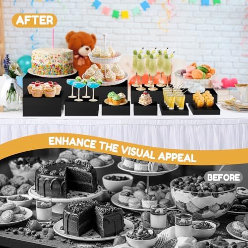 10 Pcs Large Acrylic Buffet Risers, Black Food Display Stands for Buffet, Dessert Table, Jewelry, and Catering, Stackable Food Risers with Hollow Bottoms, Nesting Cube Box (12"-11"-10"-9"-8"-7"-6"-5") - Image 6