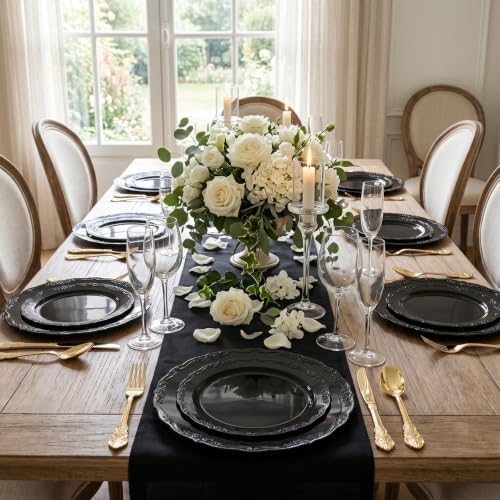 DaYammi 150Pcs Black Plastic Plates & Gold Plastic Silverware Set for Party - Image 5