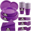 MirthMood 350Pcs Purple Plates,Party Supplies,Purple Plastic Dinnerware Set by LUODA