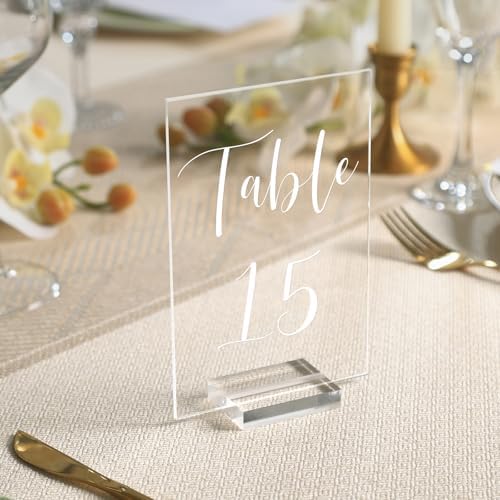 UNIQOOO Acrylic Wedding Table Numbers 1-15 with Stands | 4x6 inch Printed Calligraphy, Clear Table Number Signs and Holders | Perfect for Wedding Reception, Centerpiece Decoration, Event, Party - Image 4